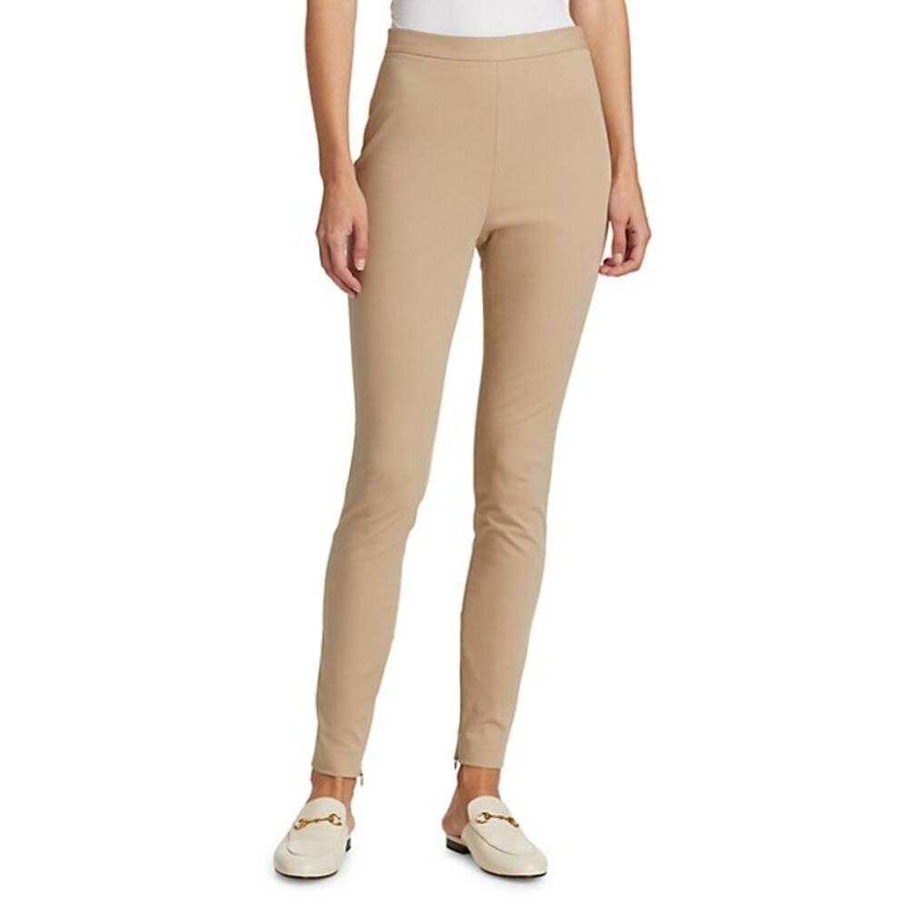St. John NWT Ankle Zip Stretch Gabardine Pants Beige Size 6 Flat Front Side Zip